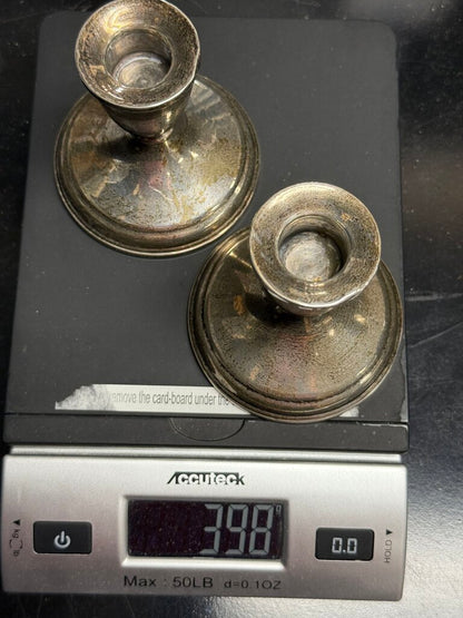 VTG Set of 2 Sterling Silver Candlestick Holders Weighted Base /ro