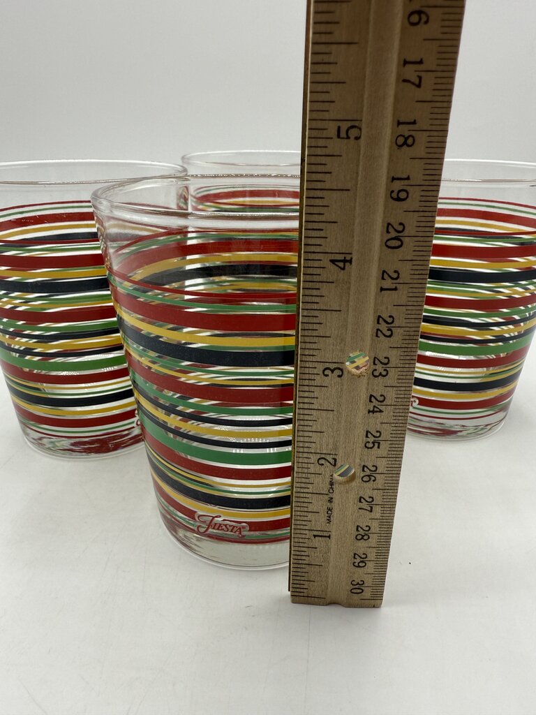 Fiesta Ware 10 Oz. Double Rock Glass Striped set of 4 /rw