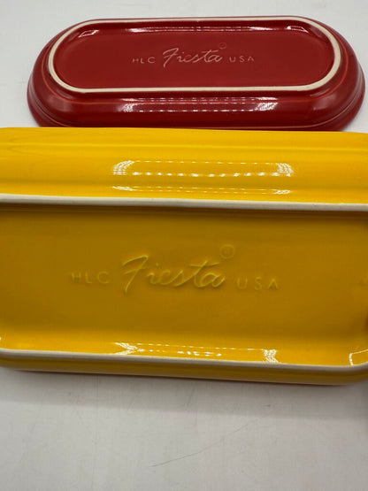 2 Fiesta Bread Platter/Serving Tray 12” Yellow & Red /rc