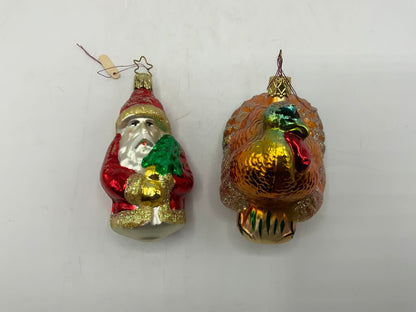 Old World Christmas Ornaments Thanksgiving Turkey & Santa /rw