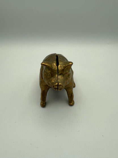 VTG Valleau Brass Sitting Pig Piggy Coin Bank Stamped V /ro