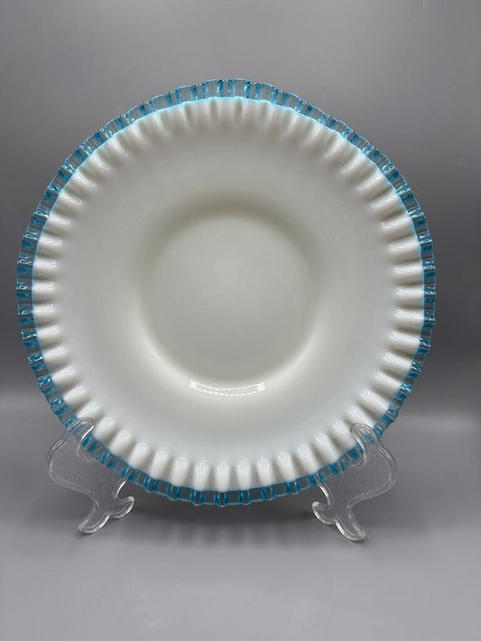 VTG Fenton Aqua Crest Milk Glass Ruffled Edge Platter Cake Plate /rb