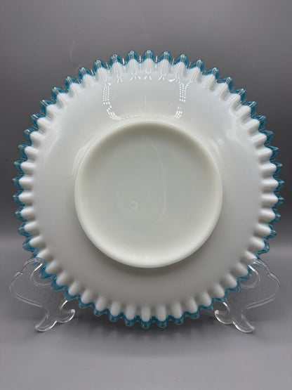 VTG Fenton Aqua Crest Milk Glass Ruffled Edge Platter Cake Plate /rb