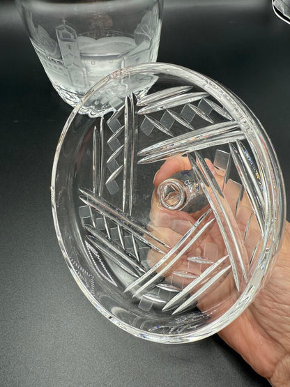 Rogaska Crystal Biscuit Barrel Etched Cetinje Monastery EUC /roh