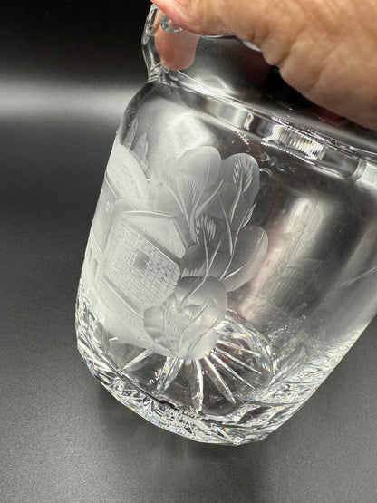 Rogaska Crystal Biscuit Barrel Etched Cetinje Monastery EUC /roh