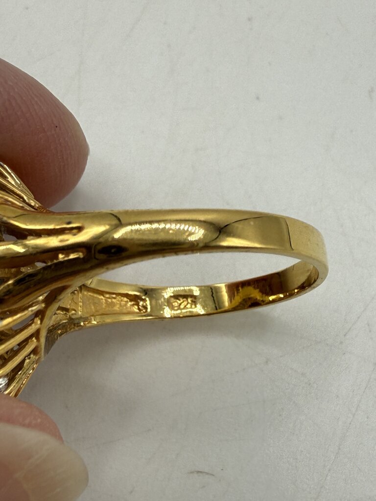 VTG 925 Gold Vermeil Ring w/Crystal stones Size 8.25 /ro