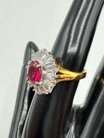 VTG 925 Gold Vermeil Ring w/Crystal stones Size 8.25 /ro