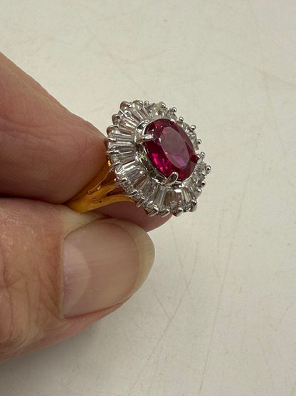 VTG 925 Gold Vermeil Ring w/Crystal stones Size 8.25 /ro