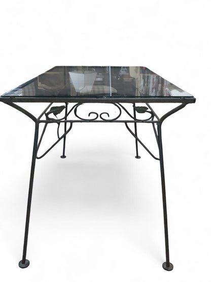 Green And Pink Upholstered Wrought Iron Table And 4 Patio Chairs