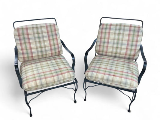 Green And Pink Upholstered Wrought Iron 2 Chairs