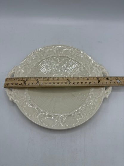 Belleek Ireland Shell Pattern Double Handle Serving Plate Green Mark /ro