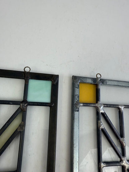 Frank Lloyd Wright Inspired Stained Glass Sun Catchers Set of 2 /roh