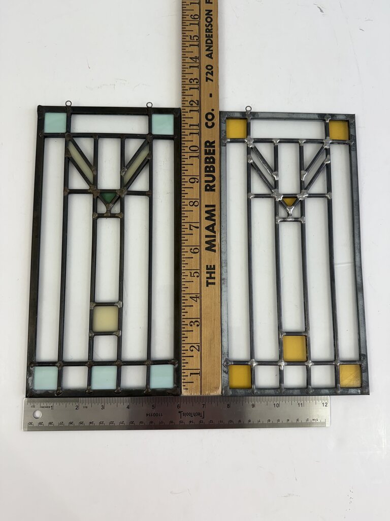 Frank Lloyd Wright Inspired Stained Glass Sun Catchers Set of 2 /roh