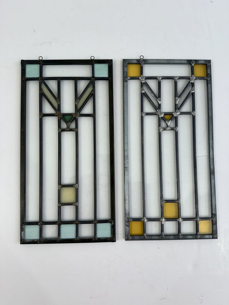 Frank Lloyd Wright Inspired Stained Glass Sun Catchers Set of 2 /roh