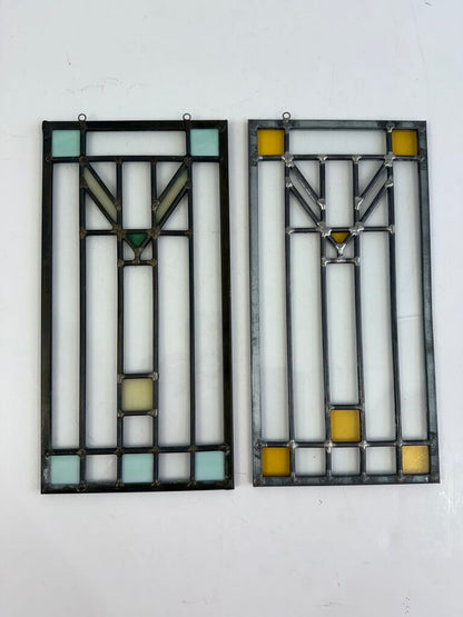 Frank Lloyd Wright Inspired Stained Glass Sun Catchers Set of 2 /roh