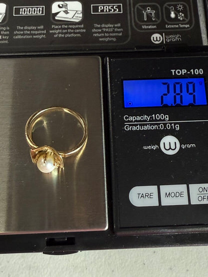 Vintage Yellow Gold 10KT Pearl Ring Size 7.5 /ro