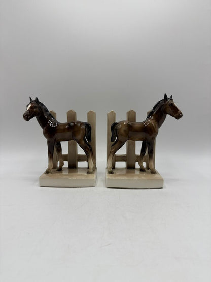 VTG Ceramic Horse Book Ends Mother & Foal /rw