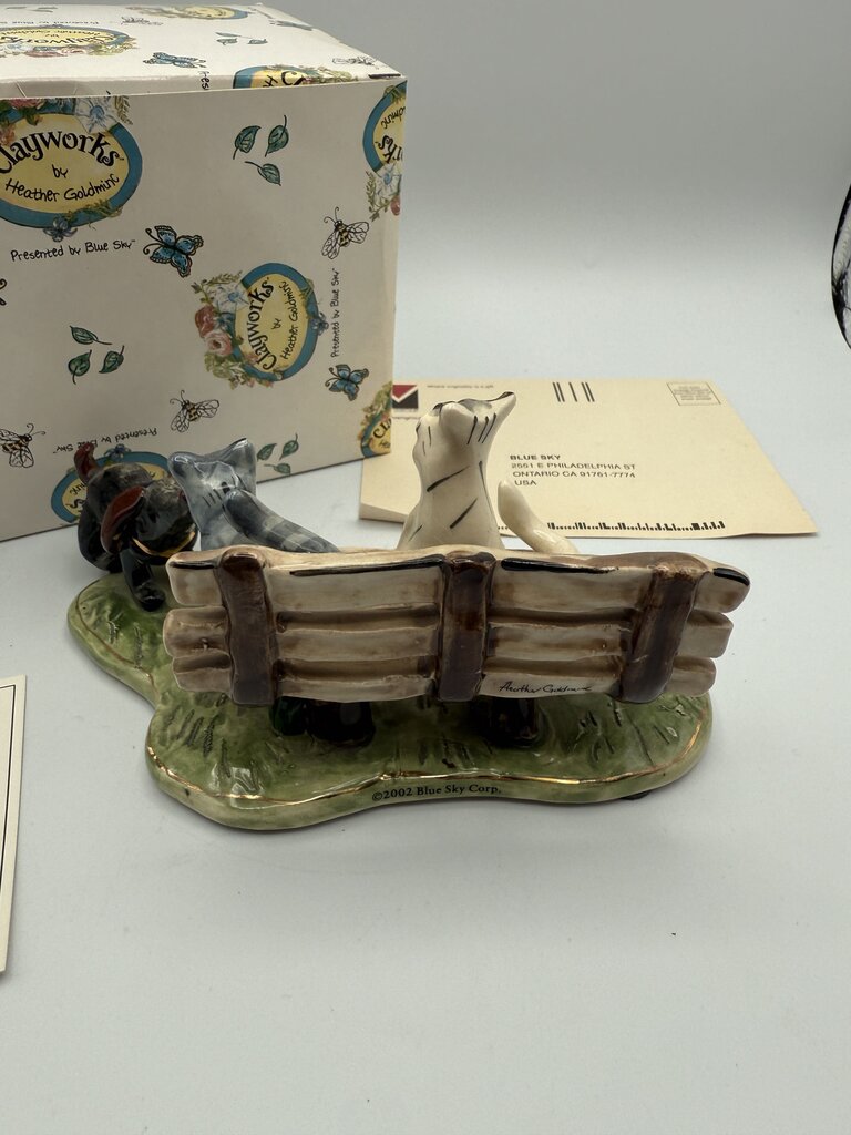 Clay works by Heather Goldminc Sculpture “Cathy’s on Park Bench Meeting Dog /ro