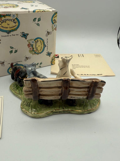 Clay works by Heather Goldminc Sculpture “Cathy’s on Park Bench Meeting Dog /ro