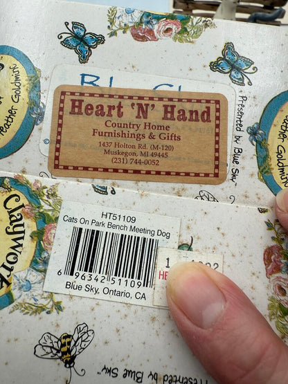 Clay works by Heather Goldminc Sculpture “Cathy’s on Park Bench Meeting Dog /ro