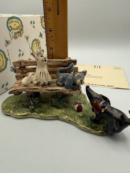 Clay works by Heather Goldminc Sculpture “Cathy’s on Park Bench Meeting Dog /ro