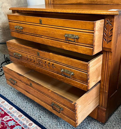 Antique Oak 3 Drawer Vanity w/ Mirror