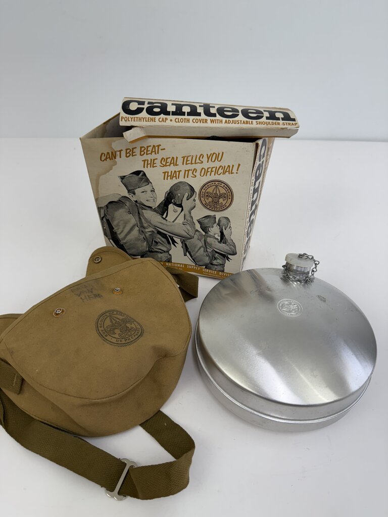 Vintage Official Boy Scout 2 Quart Aluminum Canteen in Box /rw