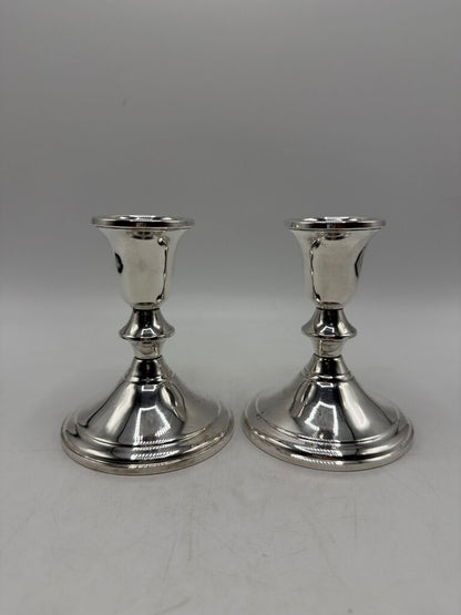Pair of Gift America Sterling Silver Candlestick Holders 4.25” tall