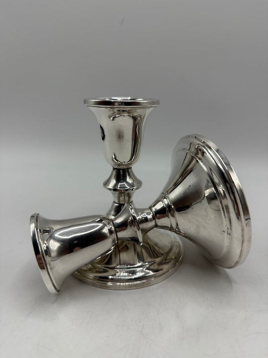 Pair of Gift America Sterling Silver Candlestick Holders 4.25” tall