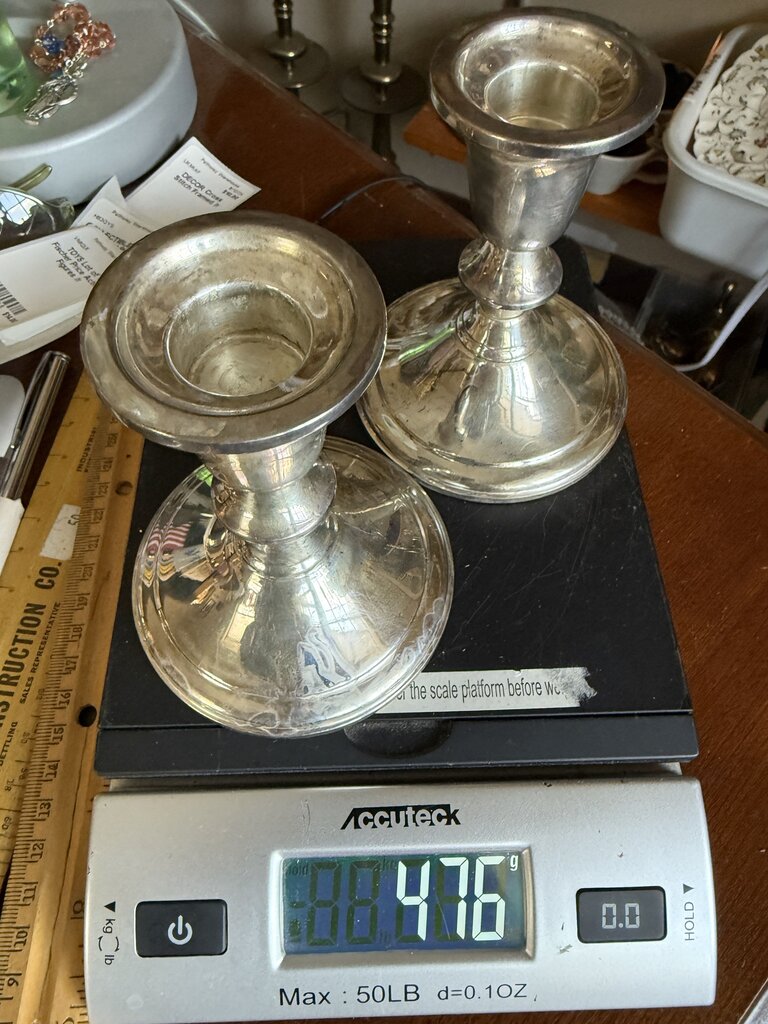 Pair of Gift America Sterling Silver Candlestick Holders 4.25” tall