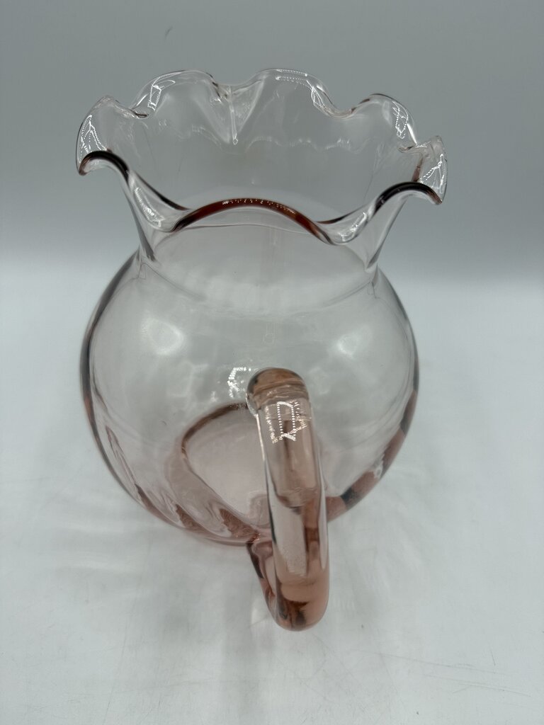 VTG Pink Optic Glass Pitcher w/Ruffled Edge /roh