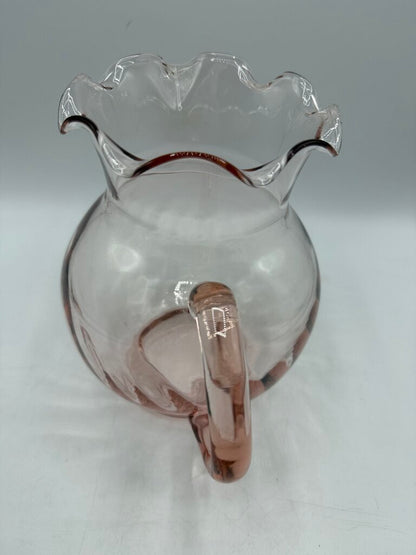 VTG Pink Optic Glass Pitcher w/Ruffled Edge /roh