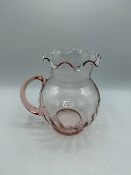 VTG Pink Optic Glass Pitcher w/Ruffled Edge /roh