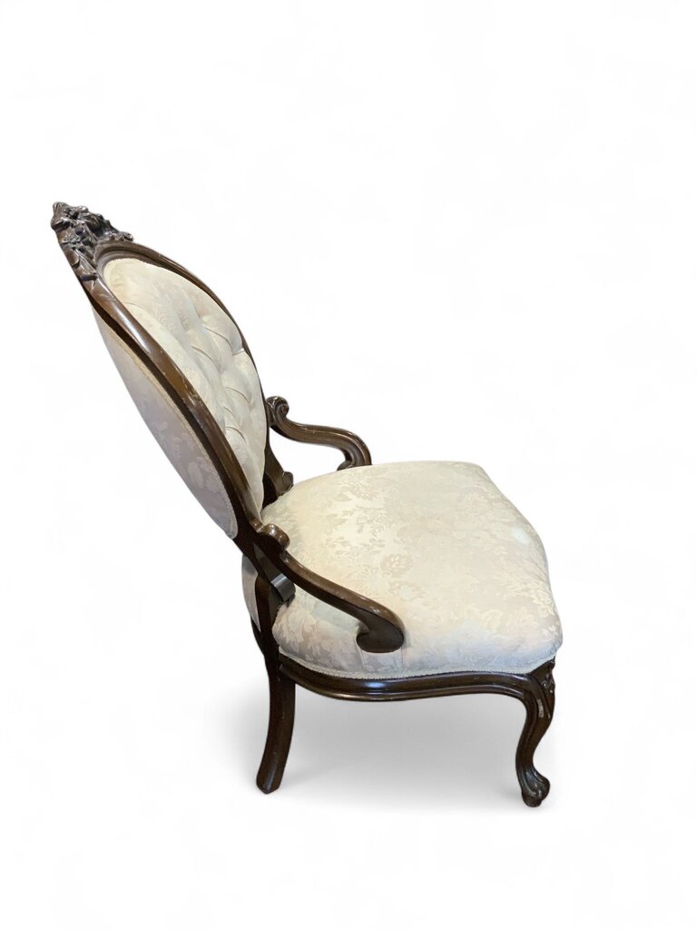 Victorian Creme and Wood Upholstered Chair