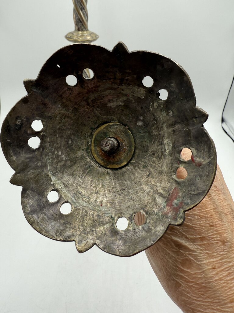 Antique Brass & Silver Plate Candlestick Holders 18” Tall /rw