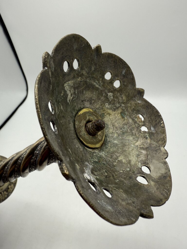 Antique Brass & Silver Plate Candlestick Holders 18” Tall /rw