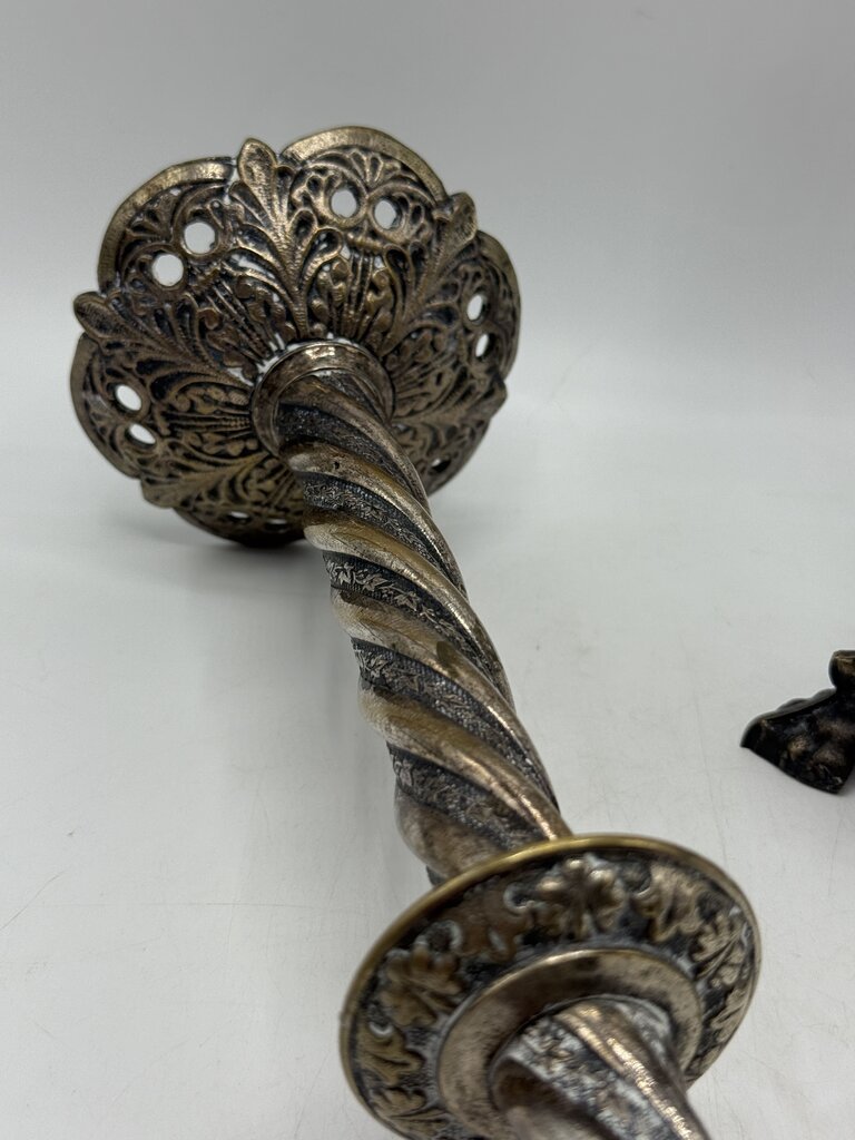 Antique Brass & Silver Plate Candlestick Holders 18” Tall /rw