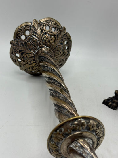 Antique Brass & Silver Plate Candlestick Holders 18” Tall /rw