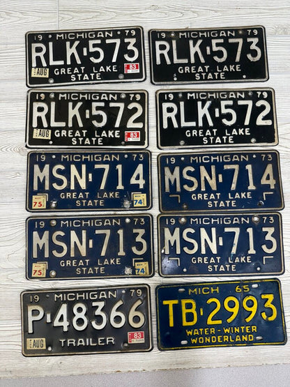 VTG Lot of 10 Michigan License Plate 1965 -1979 /ro