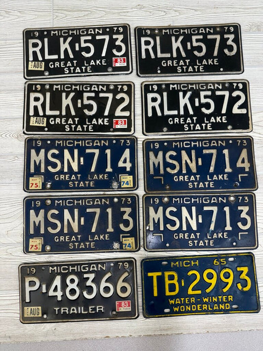 VTG Lot of 10 Michigan License Plate 1965 -1979 /ro