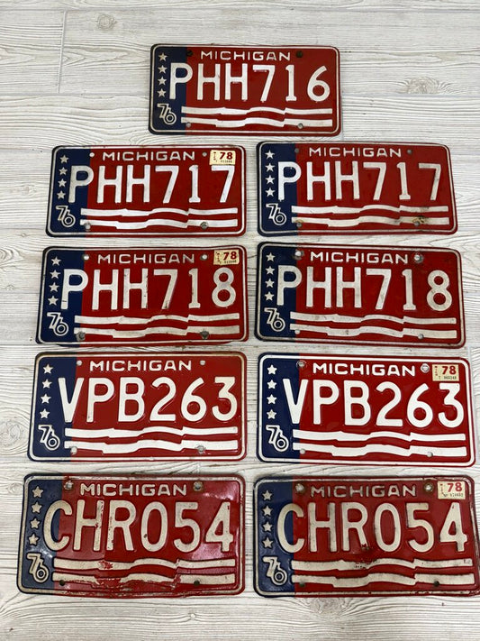 Bicentennial 1976 Michigan State License Plate lot of 9 /roh
