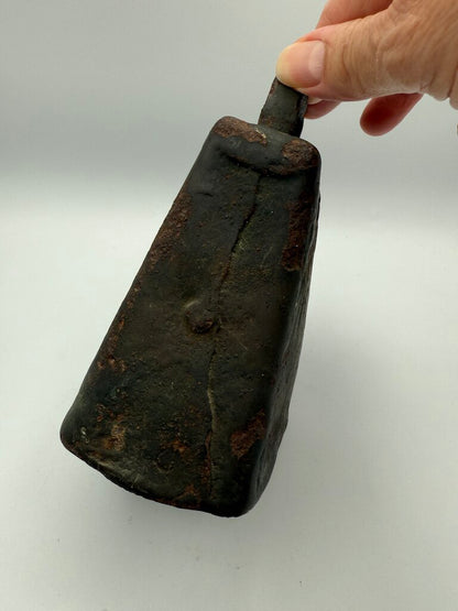 Large Primitive Antique Folded & Riveted Cow Bell w/Clapper /ro
