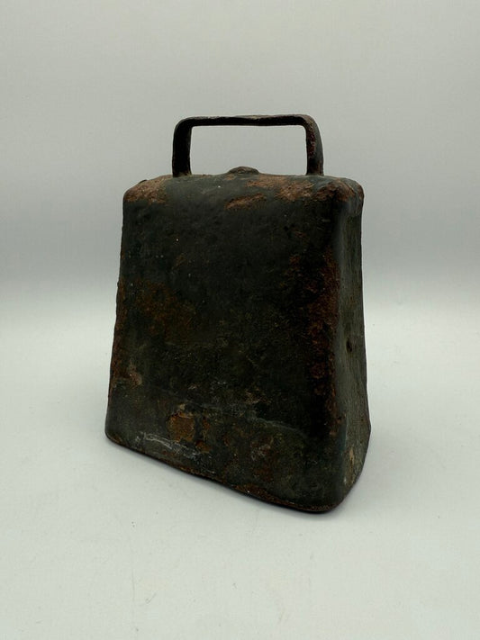 Large Primitive Antique Folded & Riveted Cow Bell w/Clapper /ro