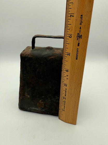 Large Primitive Antique Folded & Riveted Cow Bell w/Clapper /ro