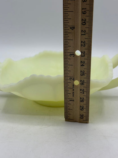 Fenton Custard Butterfly Uranium Glass Double Handle Dish /ro