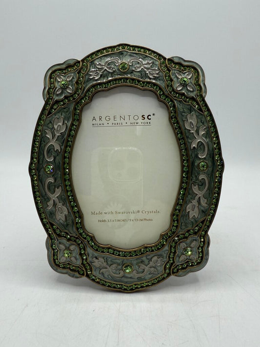 Argentine SC Photo Frame w/ Swarovski peridot green Crystal 3.5” x 5” Vertical /ro