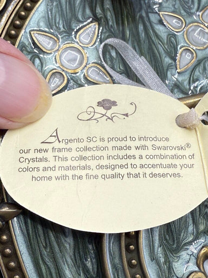 Argentine SC Photo Frame w/ Swarovski peridot green Crystal 3.5” x 5” Vertical /ro