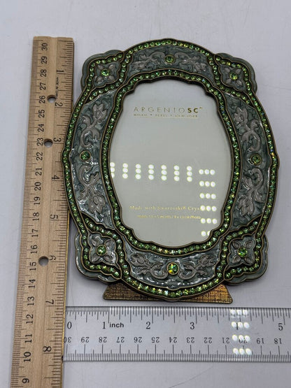 Argentine SC Photo Frame w/ Swarovski peridot green Crystal 3.5” x 5” Vertical /ro