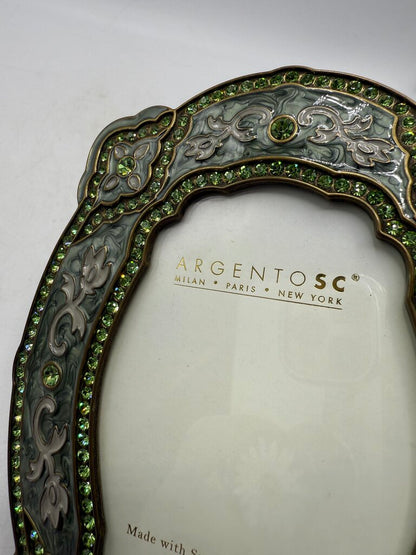 Argentine SC Photo Frame w/ Swarovski peridot green Crystal 3.5” x 5” Vertical /ro