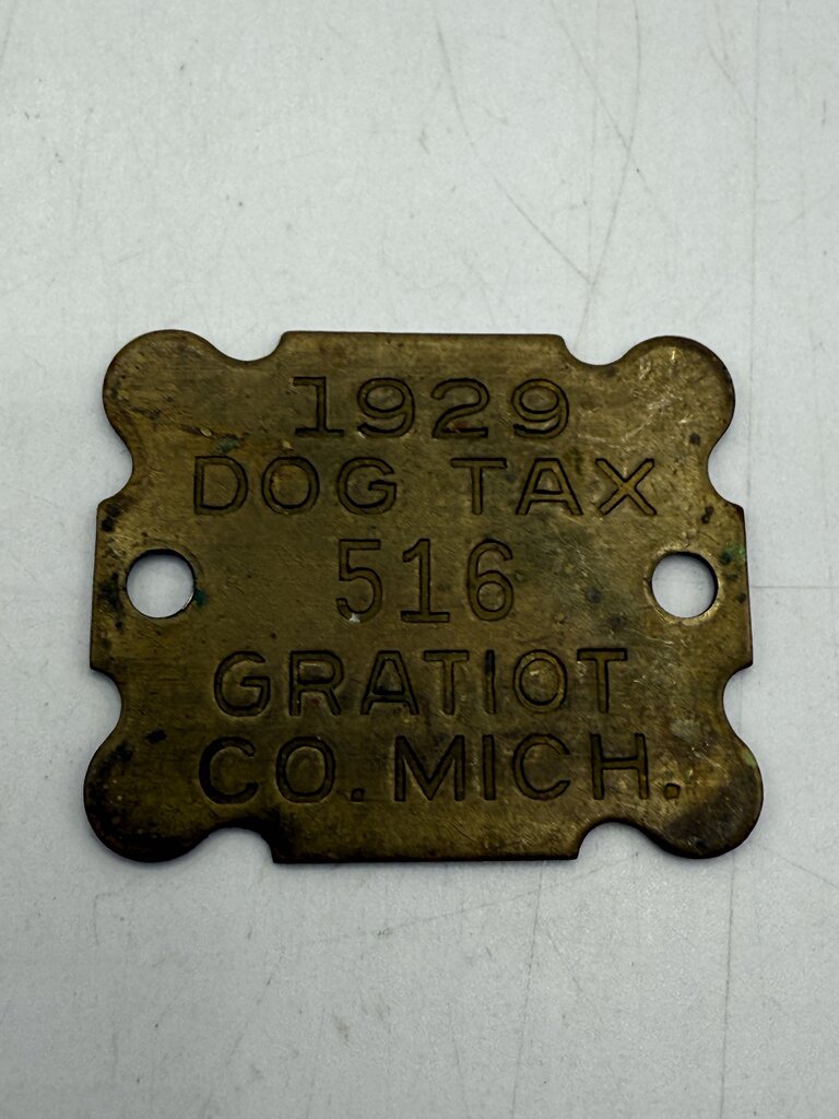 Antique 1929 Dog Tax Tag-1931 Dog License Tag Gratiot Michigan /ro